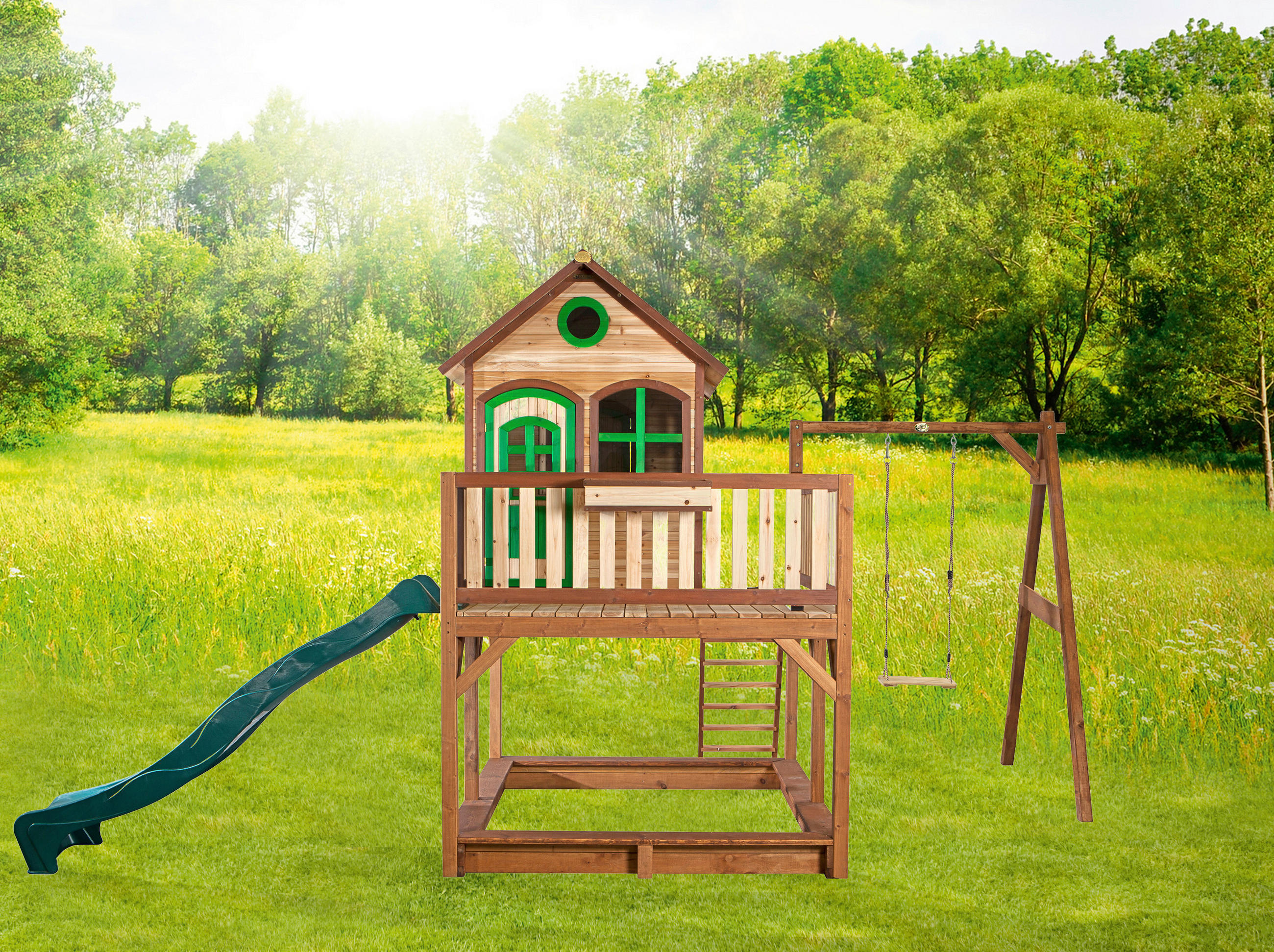 SPIELTURM 541/291/277 cm SPIELTURM LIAM  - Braun/Grün, Basics, Holz/Kunststoff (541/291/277cm) - Ambia Garden