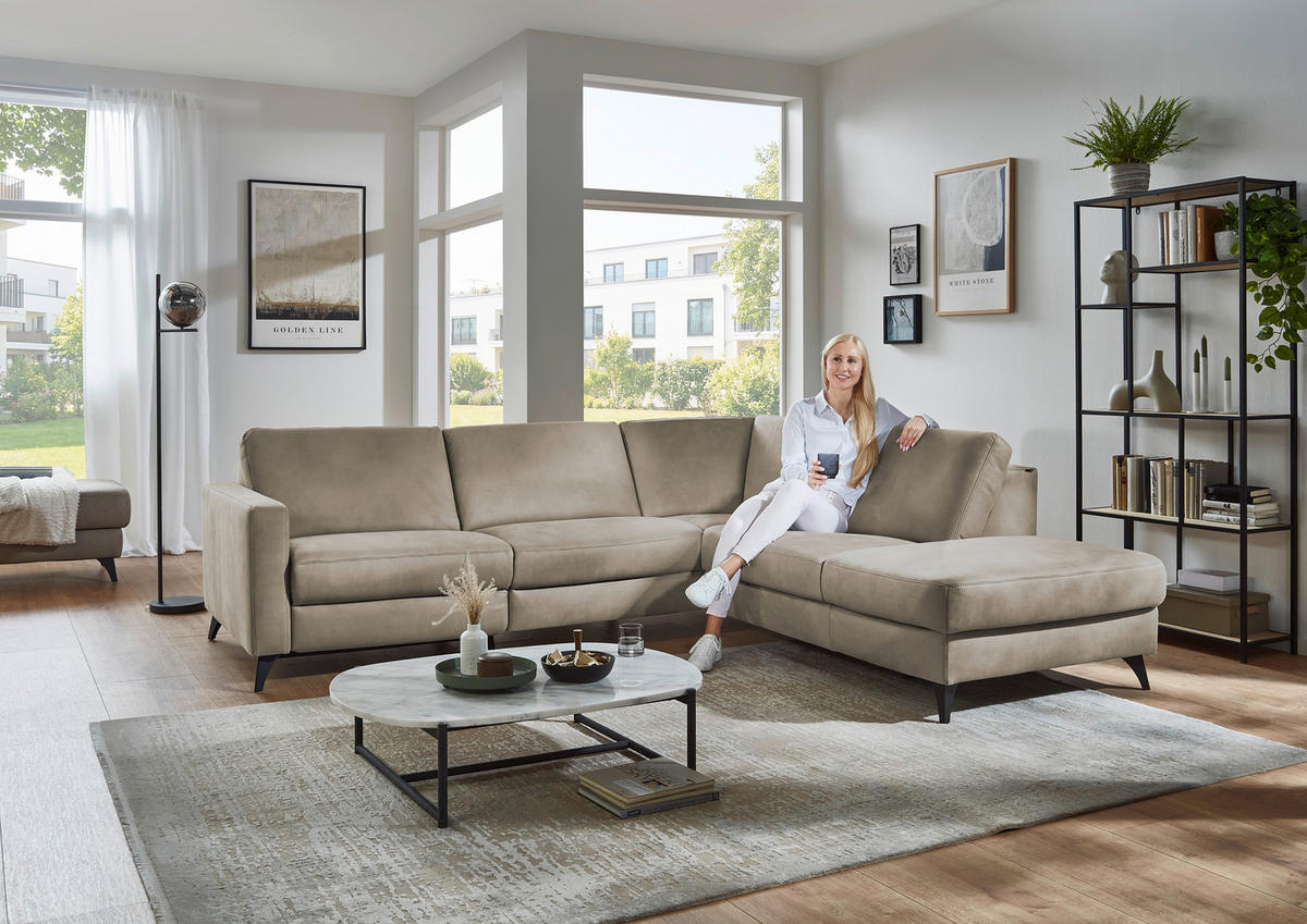 ECKSOFA Dieter Knoll Beigebraun Mikrofaser  - Beigebraun/Schwarz, Design, Textil/Metall (269/238cm) - Dieter Knoll