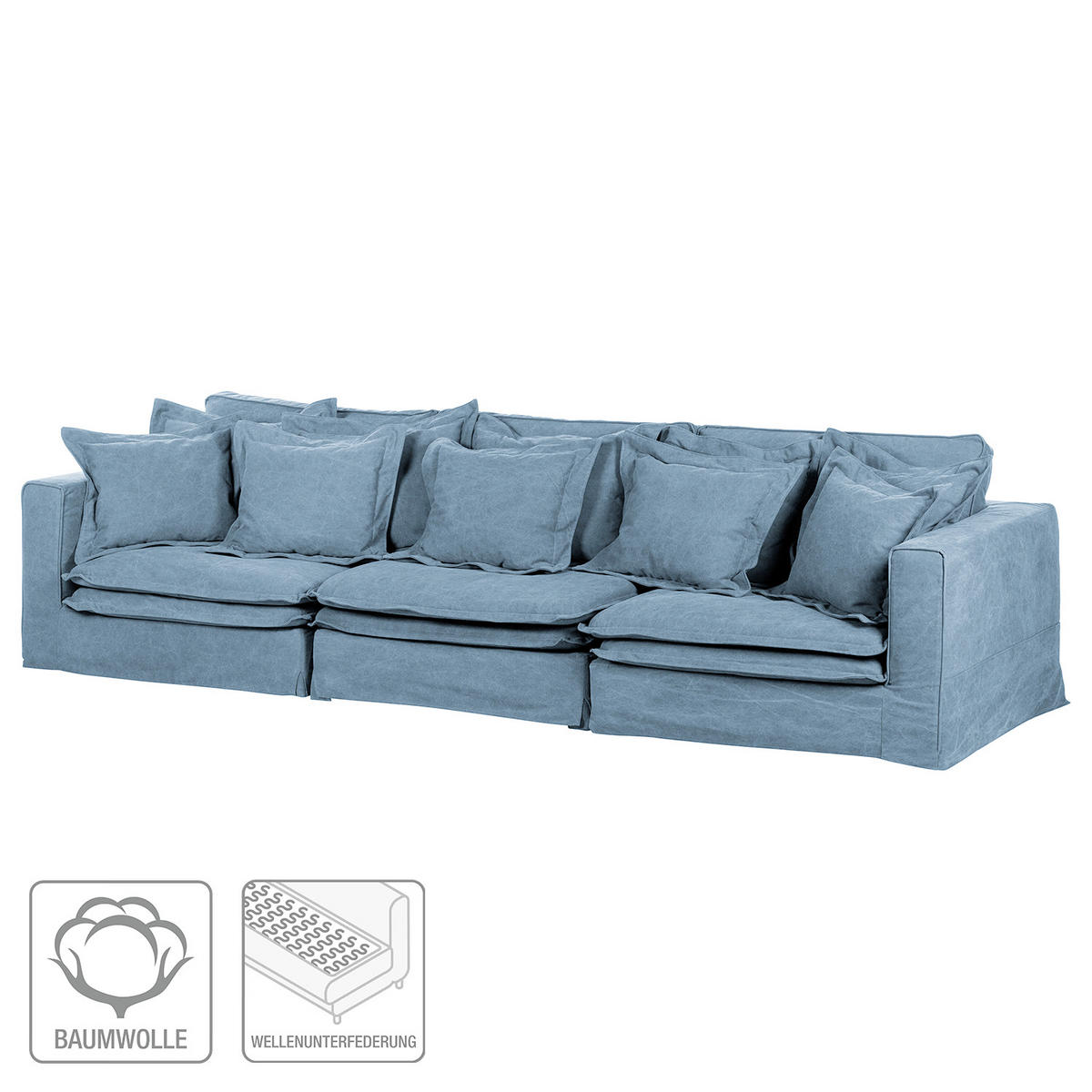 BIGSOFA STELLA Webstoff Blau  - Blau/Schwarz, Design, Kunststoff/Textil (338/90/119cm) - P & B