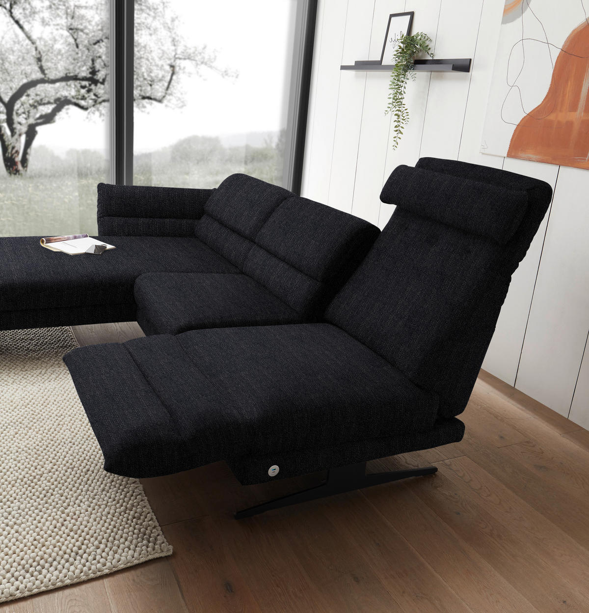 ECKSOFA in Flachgewebe Schwarz  - Schwarz, Design, Textil/Metall (176-217/279-327cm) - Dieter Knoll