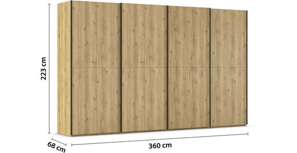 SCHWEBETÜRENSCHRANK 360/223/68 cm 4-türig Eichefarben  - Eichefarben/Schwarz, Design, Holz/Holzwerkstoff (360/223/68cm) - Novel
