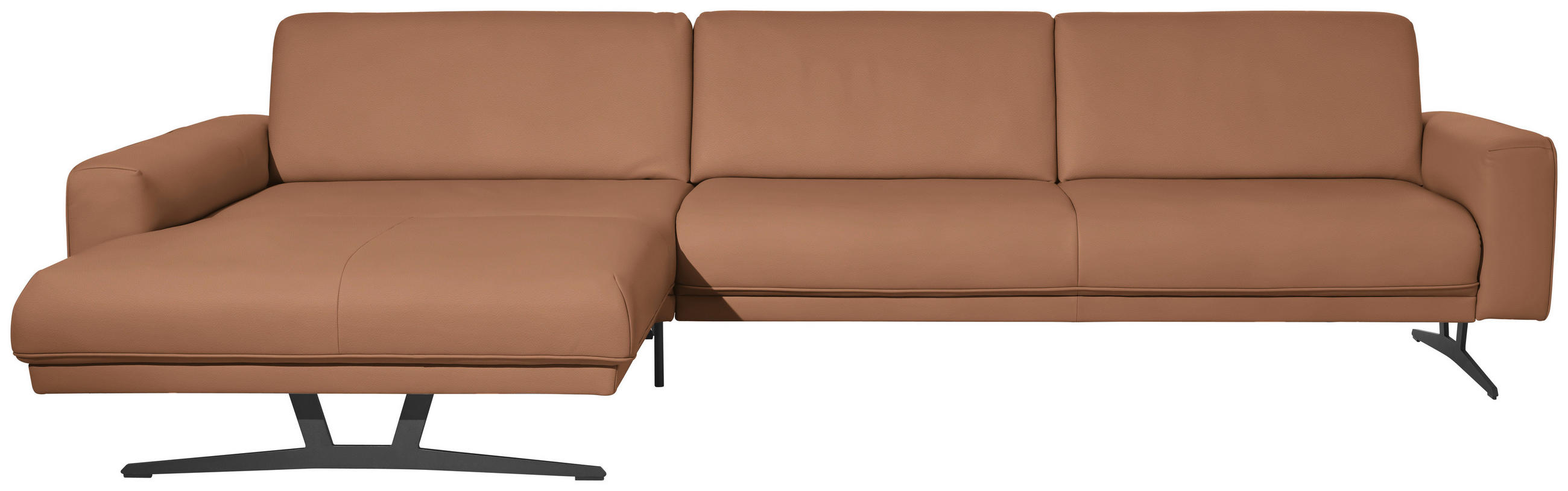 ECKSOFA Nova in Echtleder Hellbraun  179/324 cm  - Hellbraun/Anthrazit, KONVENTIONELL, Leder/Metall (179/324cm) - Johann Jakob