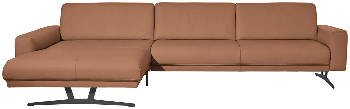 ECKSOFA Echtleder Hellbraun  - Hellbraun/Anthrazit, Konventionell, Leder/Metall (179/324cm) - Johann Jakob