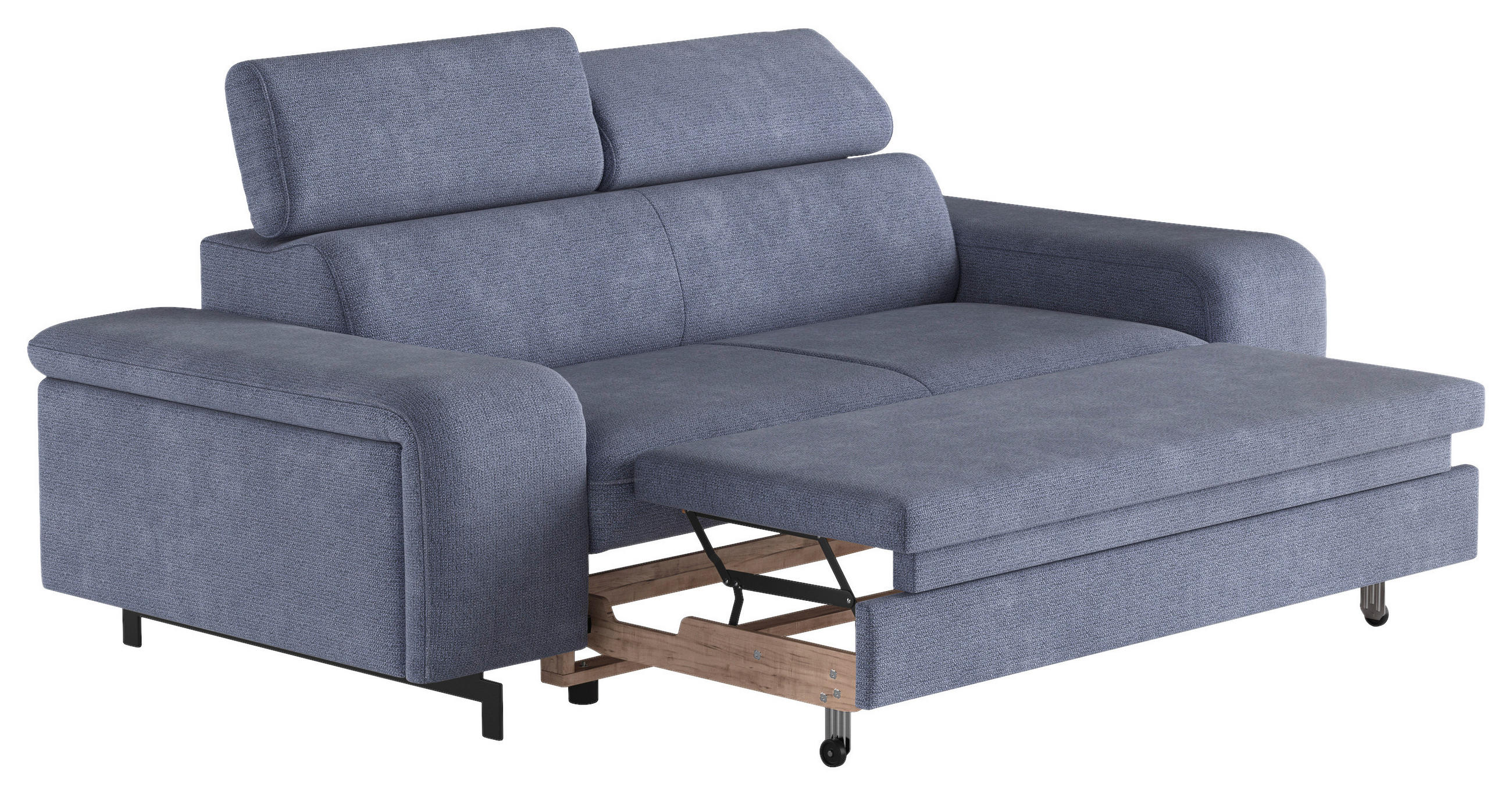 3-SITZER-SOFA in Chenille Blau  - Blau/Schwarz, Textil/Metall (217/81/100cm) - MID.YOU