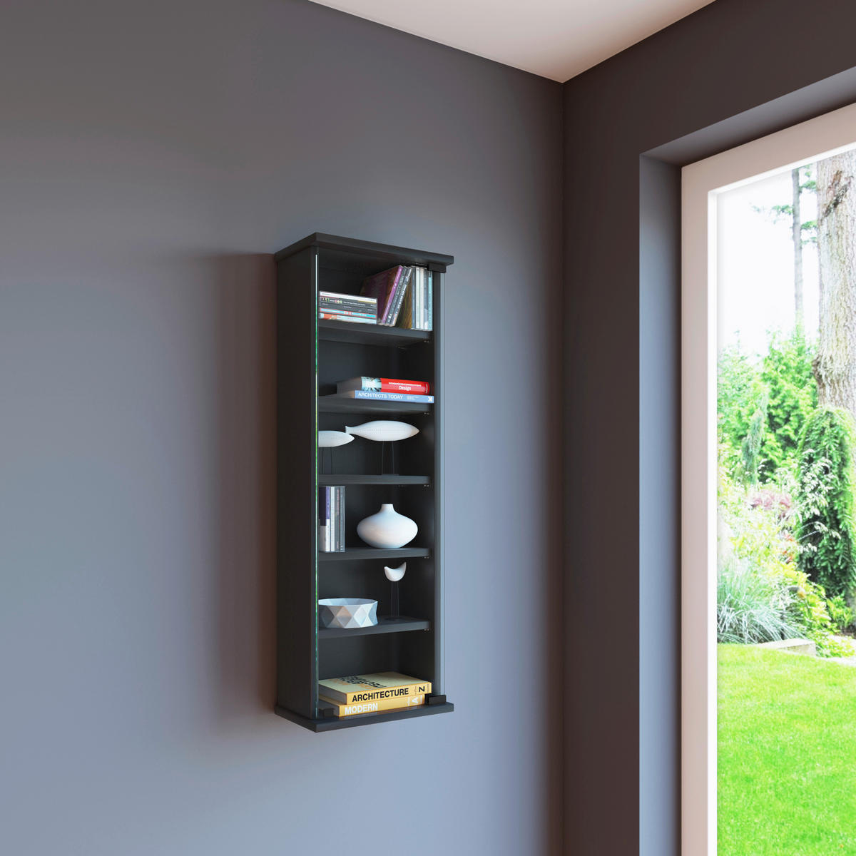 CD-REGAL - Schwarz, Konventionell, Glas/Holzwerkstoff (31/91,5/18cm) - MID.YOU
