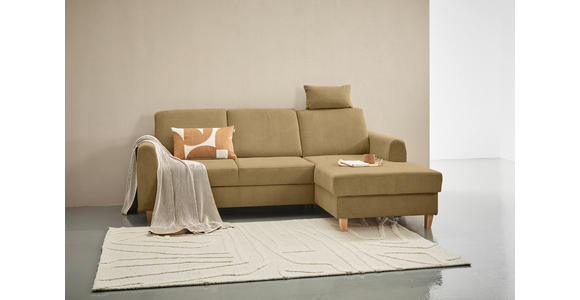ECKSOFA Honig Flachgewebe  inkl. Bettkasten, Schlaffunktion, Rücken echt, Kopfstütze, Liegefläche im Originalstoff  - Buchefarben/Honig, KONVENTIONELL, Holz/Textil (241/166cm) - Carryhome