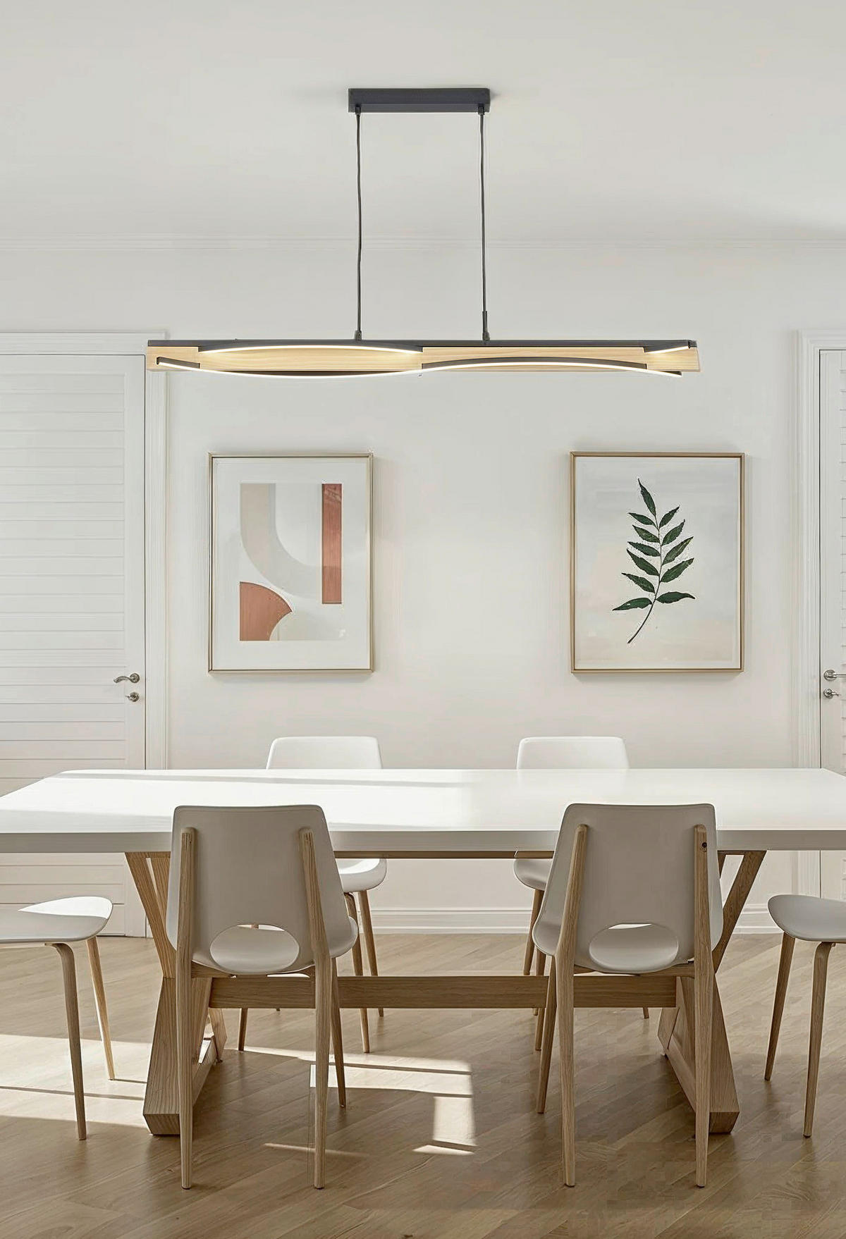 LED-HÄNGELEUCHTE Zhang 120/12,5/150 cm   - Schwarz/Kieferfarben, Design, Holz/Kunststoff (120/12,5/150cm) - Novel