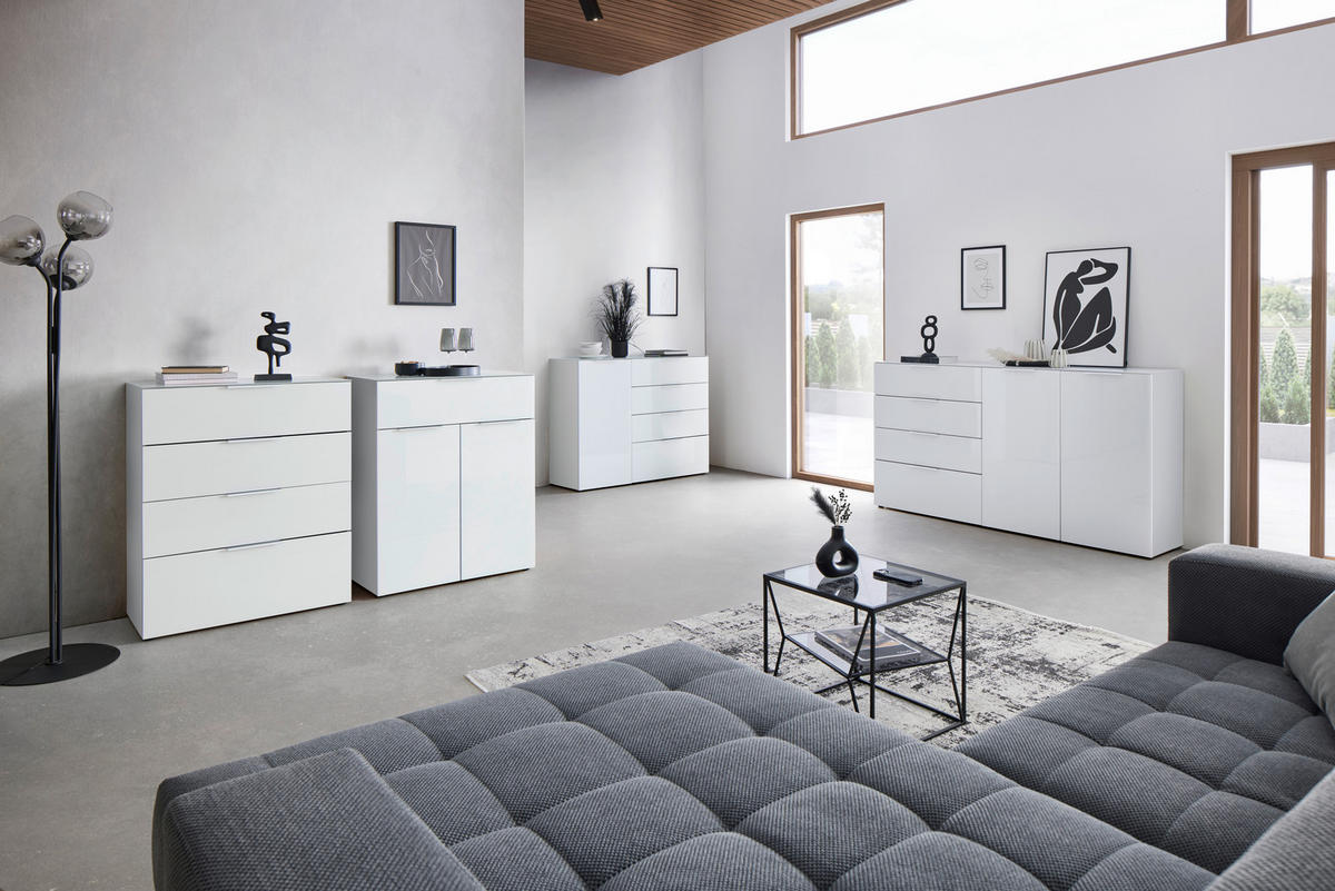 ŠIROKÁ KOMODA, biela, 134/102/42 cm - čierna/biela, Modern, kov/kompozitné drevo (134/102/42cm) - Premium Living