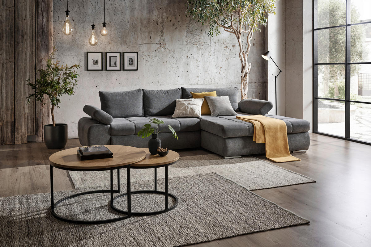 SAROKKANAPÉ textil szürke  - krómszínű/fehér, Design, műanyag/textil (294/173cm) - Carryhome