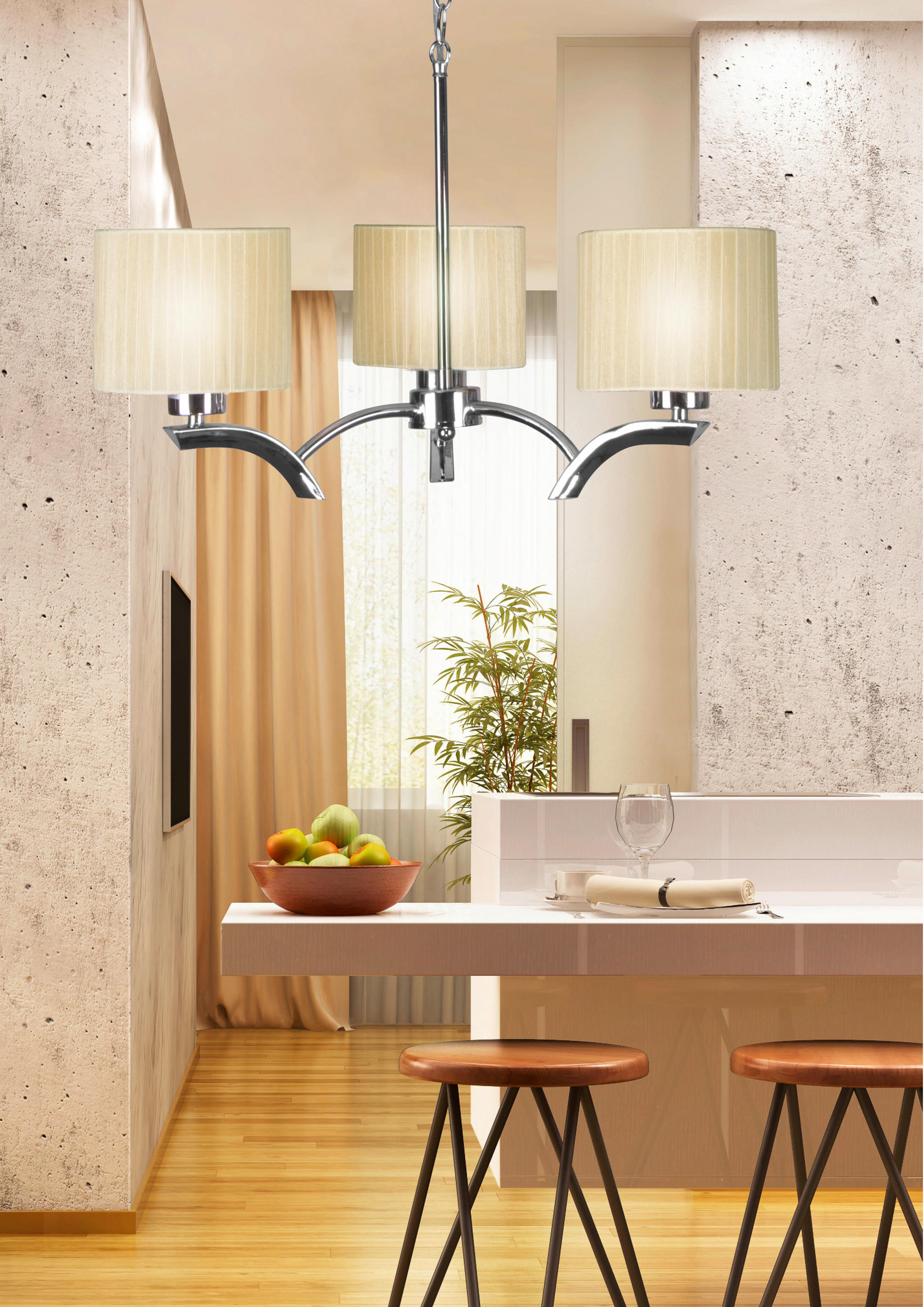 PENDELLEUCHTE Draga 58/58/95 cm   - Chromfarben/Creme, KONVENTIONELL, Textil/Metall (58/58/95cm)