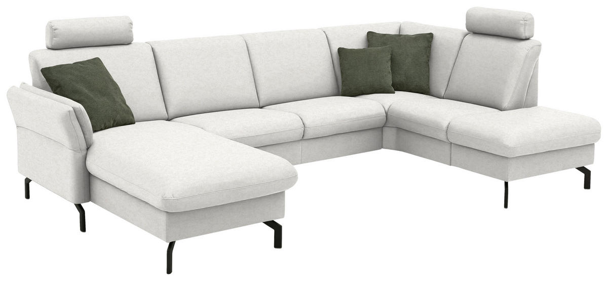WOHNLANDSCHAFT  in Flachgewebe Alabasterfarben  - Alabasterfarben/Schwarz, KONVENTIONELL, Textil/Metall (170/307/190cm) - Beldomo Comfort