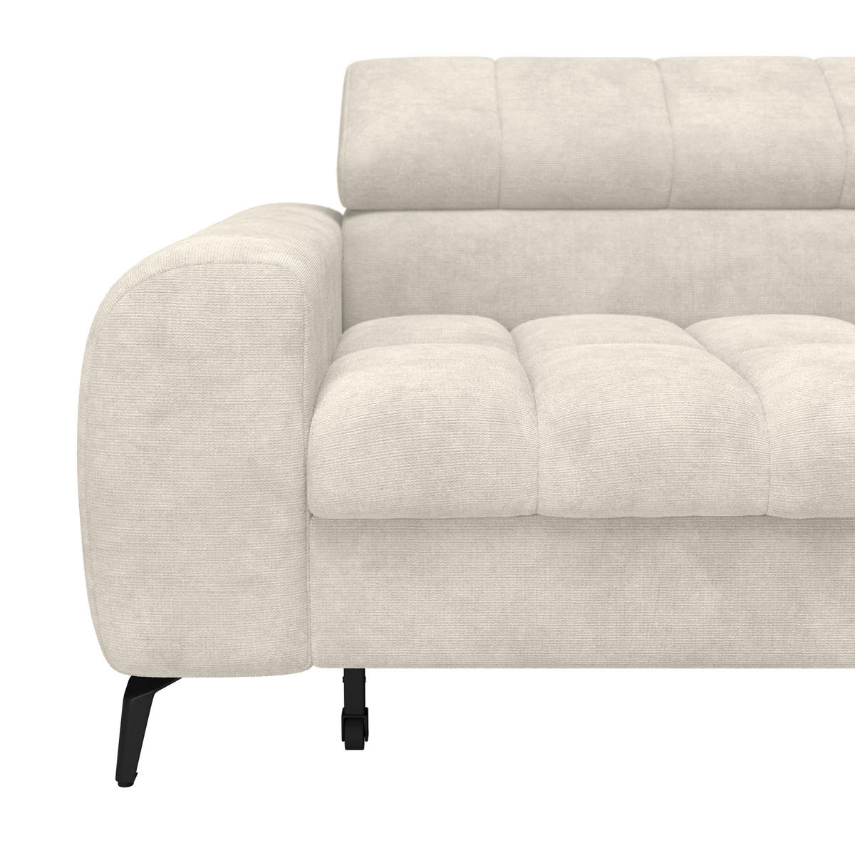 ECKSOFA Creme Bettkasten, Rücken echt, Kopfteilverstellung  - Creme/Schwarz, Trend, Kunststoff/Textil (261/203cm) - Livetastic