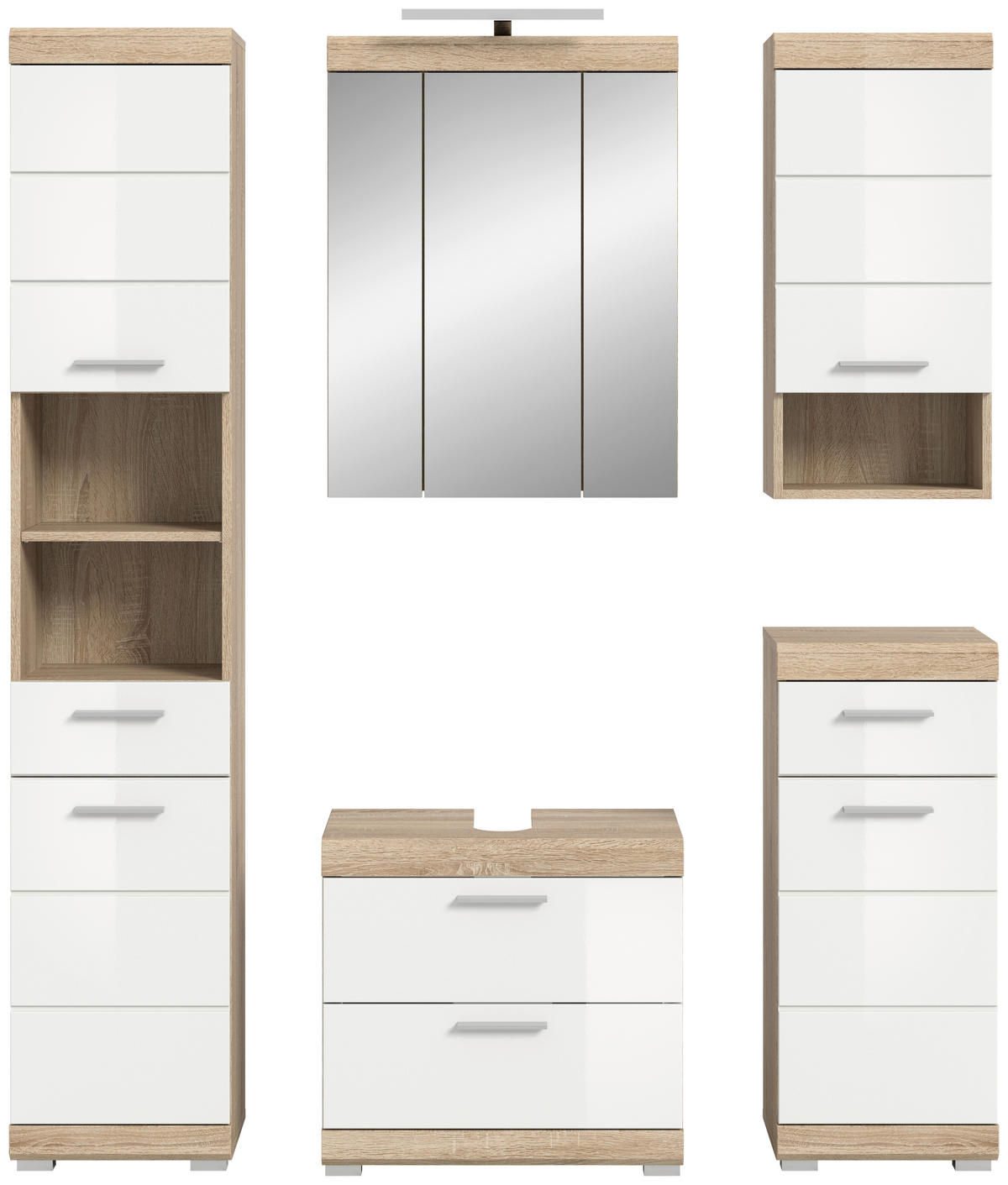BADEZIMMER 5-teilig  in 134 cm  - Weiß Hochglanz/Silberfarben, MODERN, Glas/Holzwerkstoff (134cm) - MID.YOU