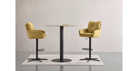 BARHOCKER Leinenoptik Gelb, Schwarz Eisen Stoffauswahl, Sitzfläche 360° drehbar  - Taupe/Gelb, Design, Textil/Metall (58/103-123/61cm) - Novel