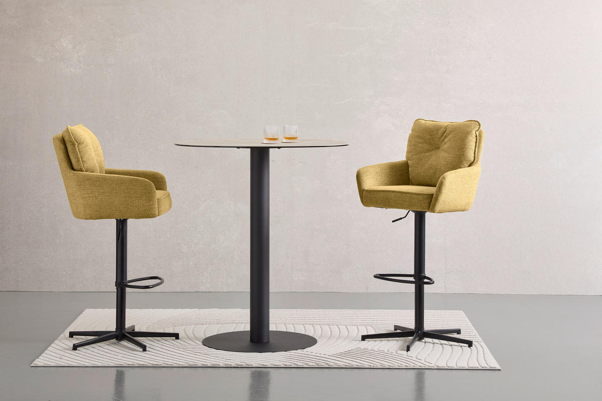 BARHOCKER Leinenoptik Gelb, Schwarz Eisen Stoffauswahl, Sitzfläche 360° drehbar  - Taupe/Gelb, Design, Textil/Metall (58/103-123/61cm) - Novel