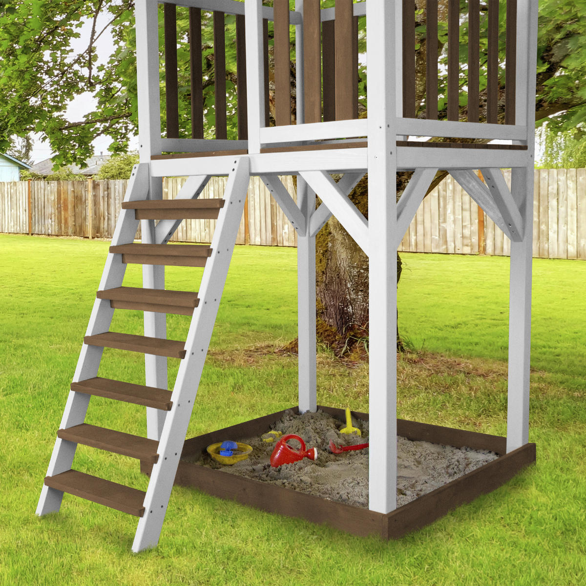 VEŽA NA HRANIE - hnedá/modrá, Basics, drevo (111,20/241,90/349cm) - Ambia Garden