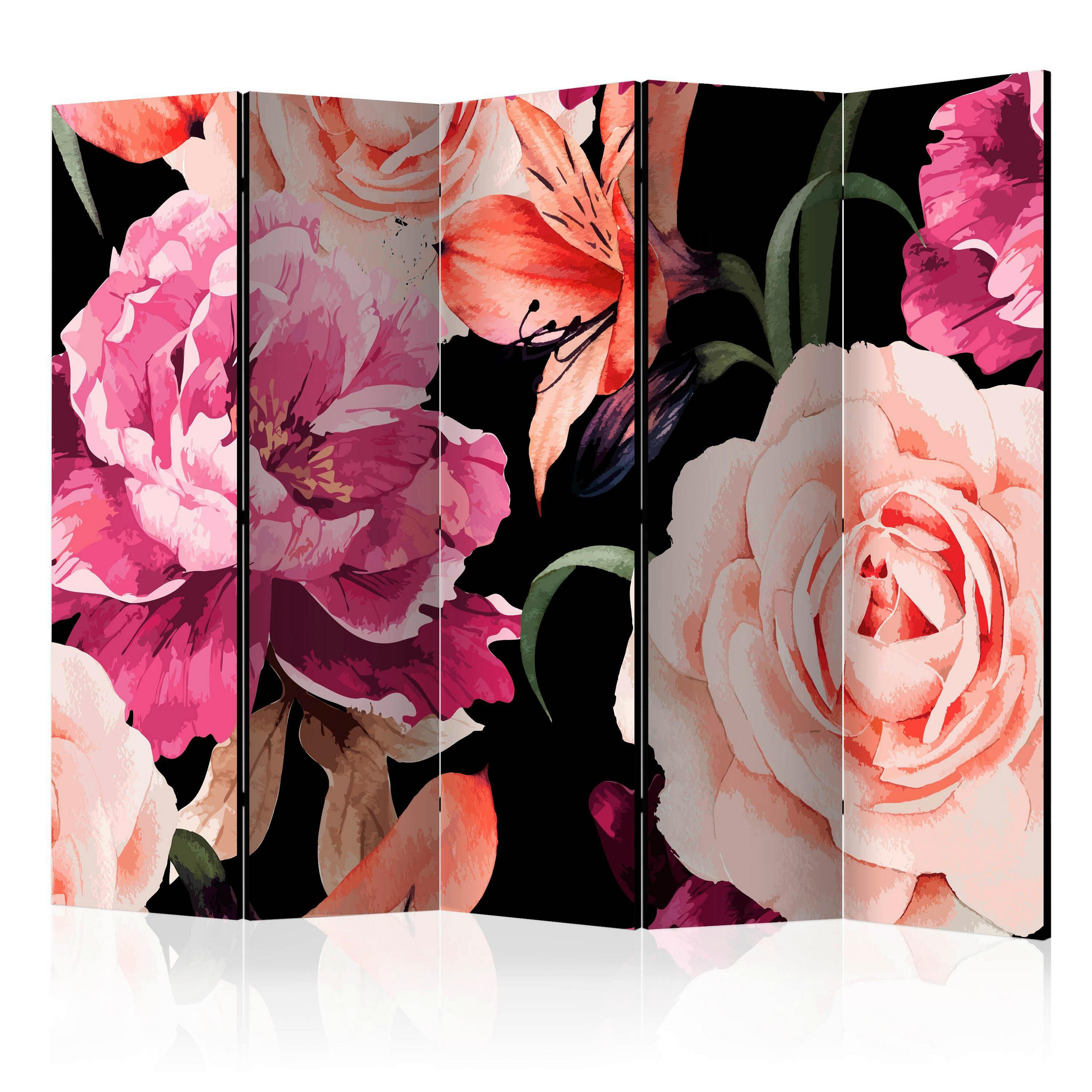 PARAVENT mit 5  Flügel - Pink/Schwarz, Basics, Holz/Textil (225/172/3cm) - artgeist