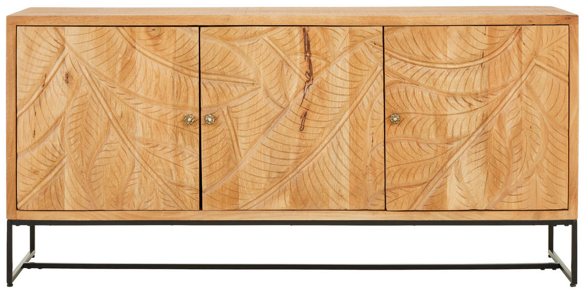 ŠIROKÁ KOMODA, mangové drevo, prírodná farba, čierna, 160/75/40 cm - čierna/zlatá, Natur, kov/drevo (160/75/40cm) - Livetastic