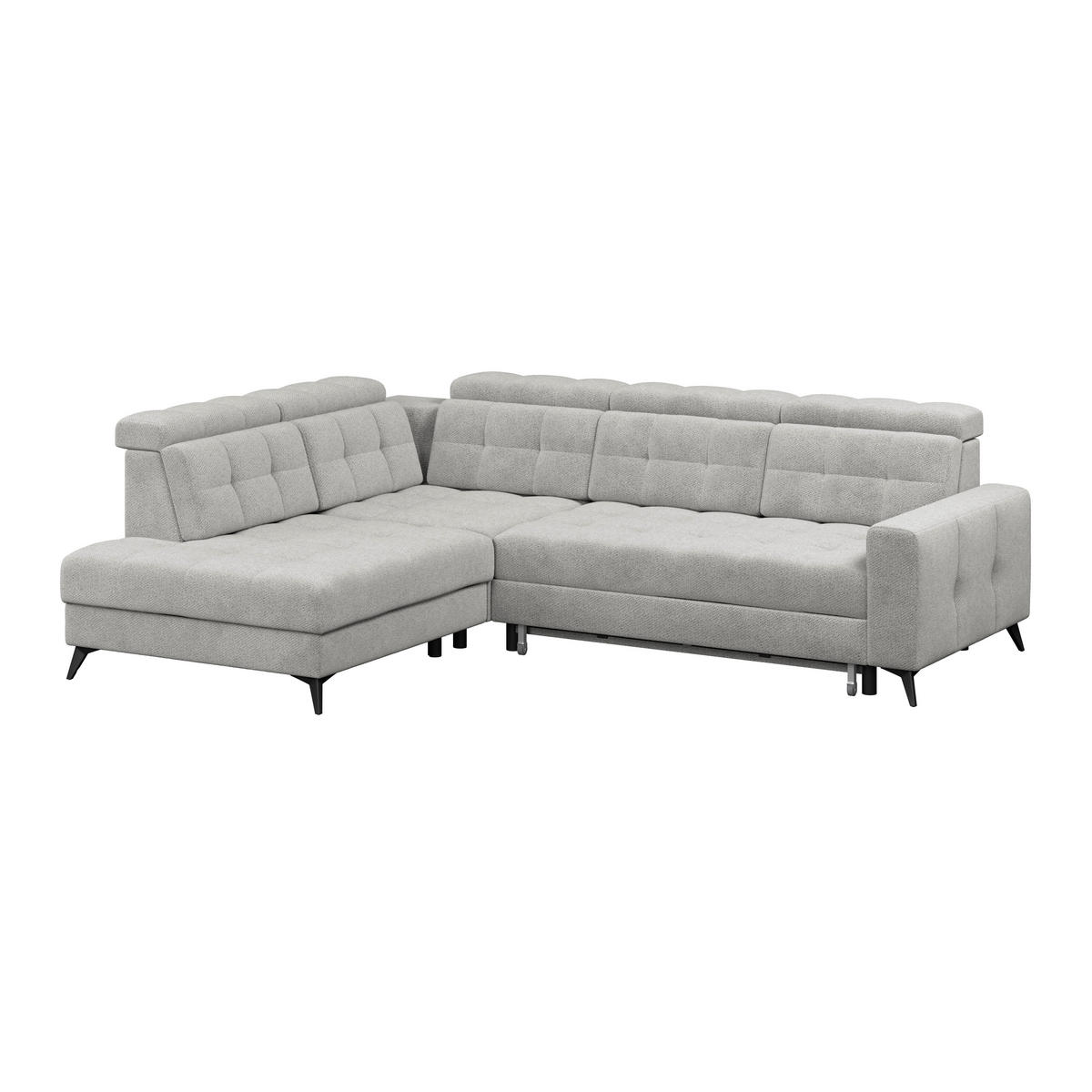 ECKSOFA Velours Hellgrau  - Hellgrau/Schwarz, Romantik / Landhaus, Textil/Metall (228/289cm) - MID.YOU