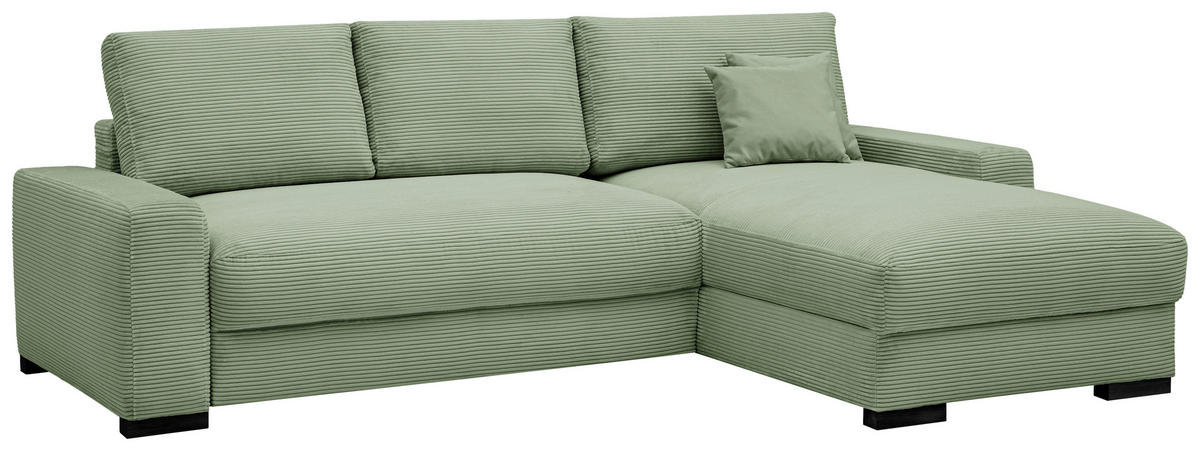 ECKSOFA Mintgrün Cord  - Schwarz/Mintgrün, Design, Holz/Textil (264/184cm) - Stylife