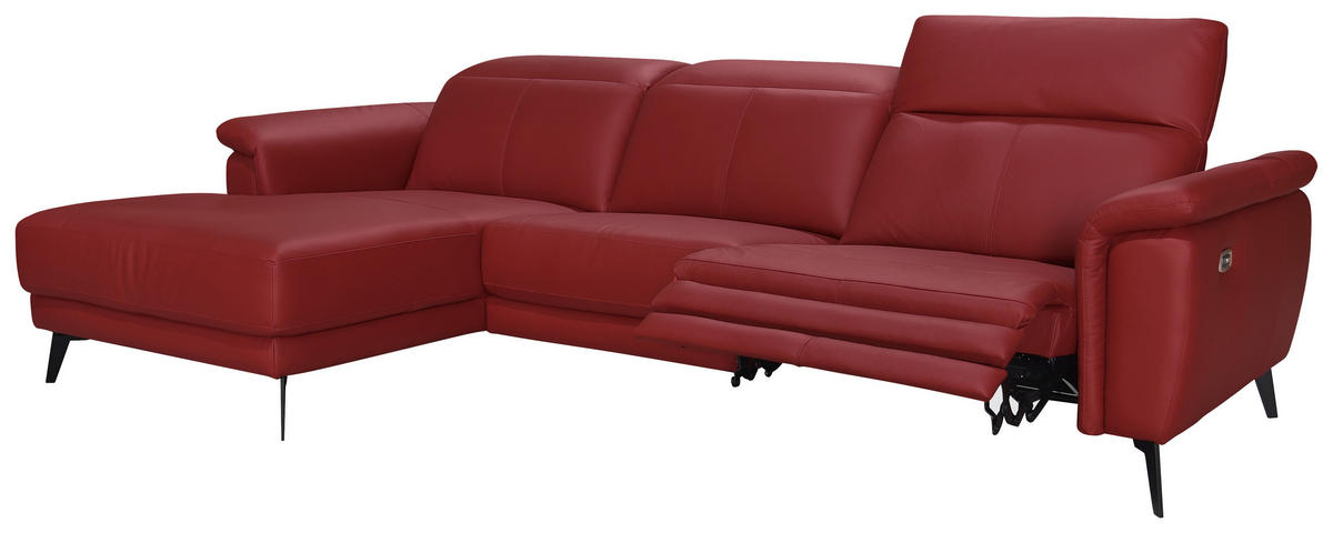 ECKSOFA Rot Echtleder  - Rot/Schwarz, MODERN, Leder/Holz (174/276cm) - Livetastic