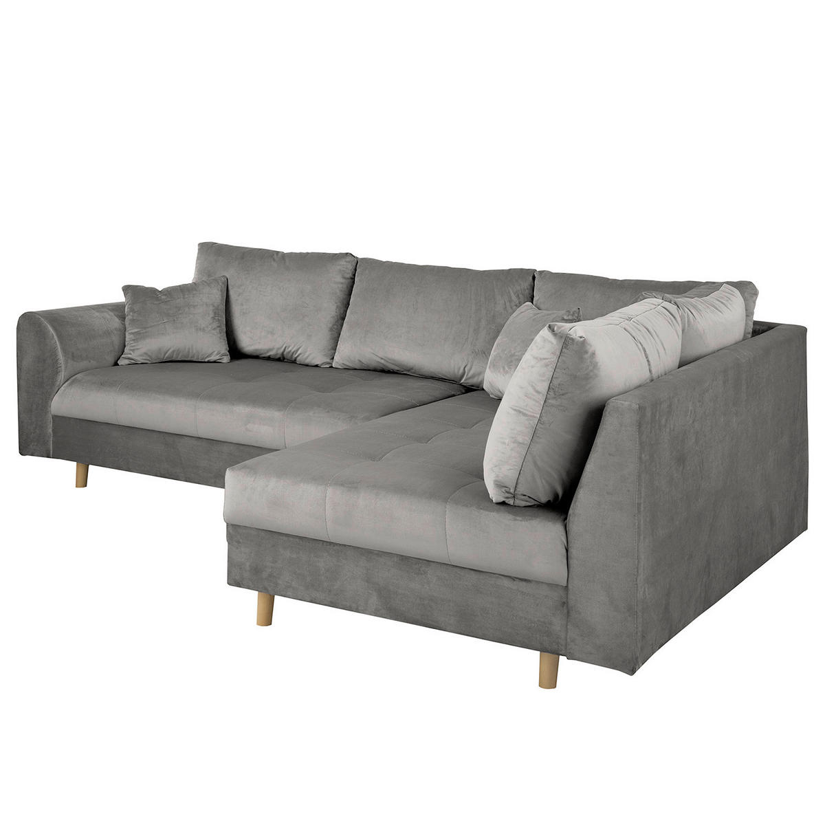 ECKSOFA Ariella Grau Samt Rückenkissen  - Naturfarben/Grau, Design, Holz/Textil (231/161cm) - Livetastic