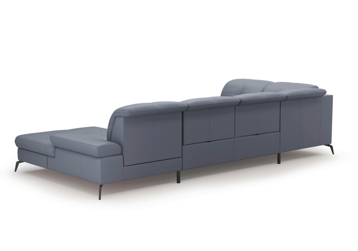 WOHNLANDSCHAFT in Echtleder Graublau  - Graublau/Schwarz, KONVENTIONELL, Leder/Metall (231/357/185cm) - Sit & More
