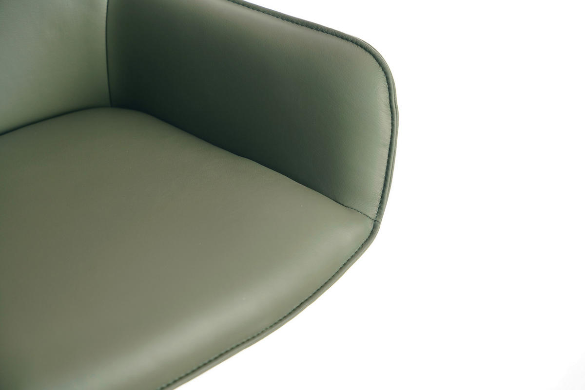 BARHOCKER Echtleder Grün, Schwarz Eisen Lederauswahl, Sitzfläche 360° drehbar, automatische Rückholfunktion  - Schwarz/Grün, Design, Leder/Metall (54/92-112/55cm) - Novel