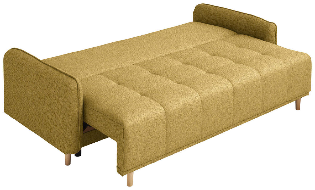 SCHLAFSOFA  in Chenille Currygelb  - Currygelb/Buchefarben, Design, Holz/Textil (217/97/101cm) - Carryhome