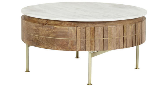 COUCHTISCH Marmor Mangoholz massiv 85/45/85 cm rund Naturfarben, Goldfarben - Goldfarben/Naturfarben, Design, Holz/Stein (85/45/85cm) - Novel