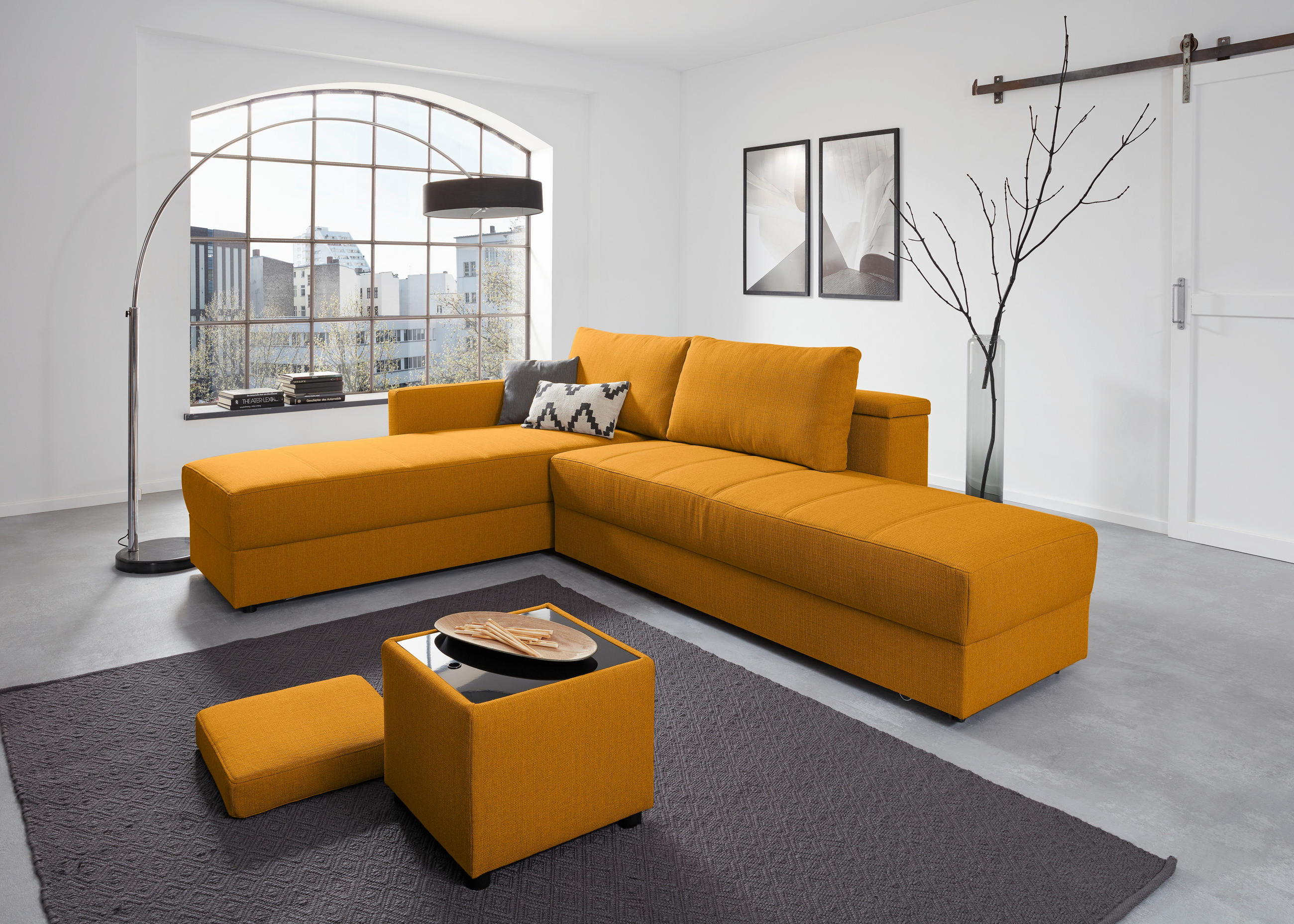 ECKSOFA in Webstoff Gelb  287/229 cm  - Gelb/Schwarz, Design, Kunststoff/Textil (287/229cm) - LOOKS by W.Joop