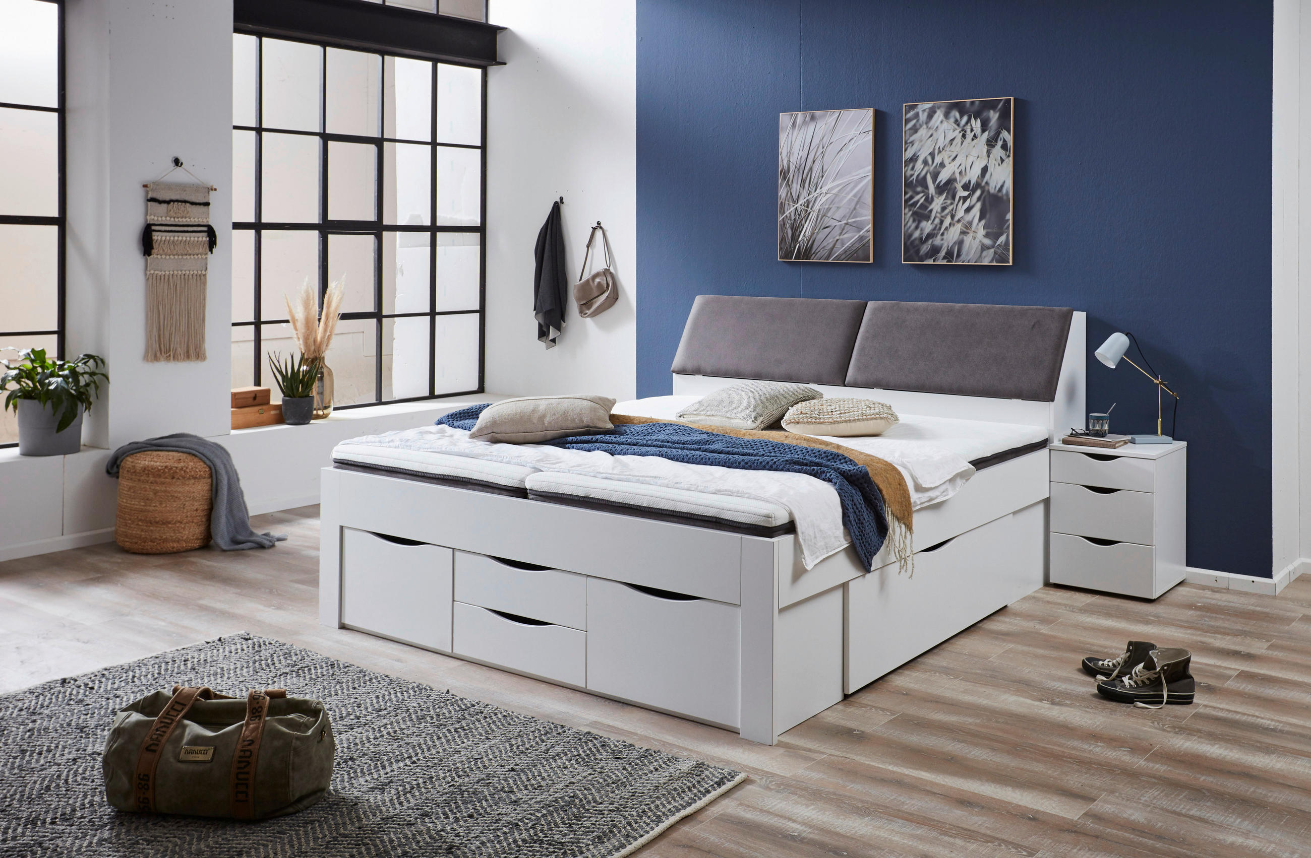 STAURAUMBETT 180/200 cm  in Weiß  - Weiß/Grau, KONVENTIONELL, Holzwerkstoff (180/200cm) - Boxxx