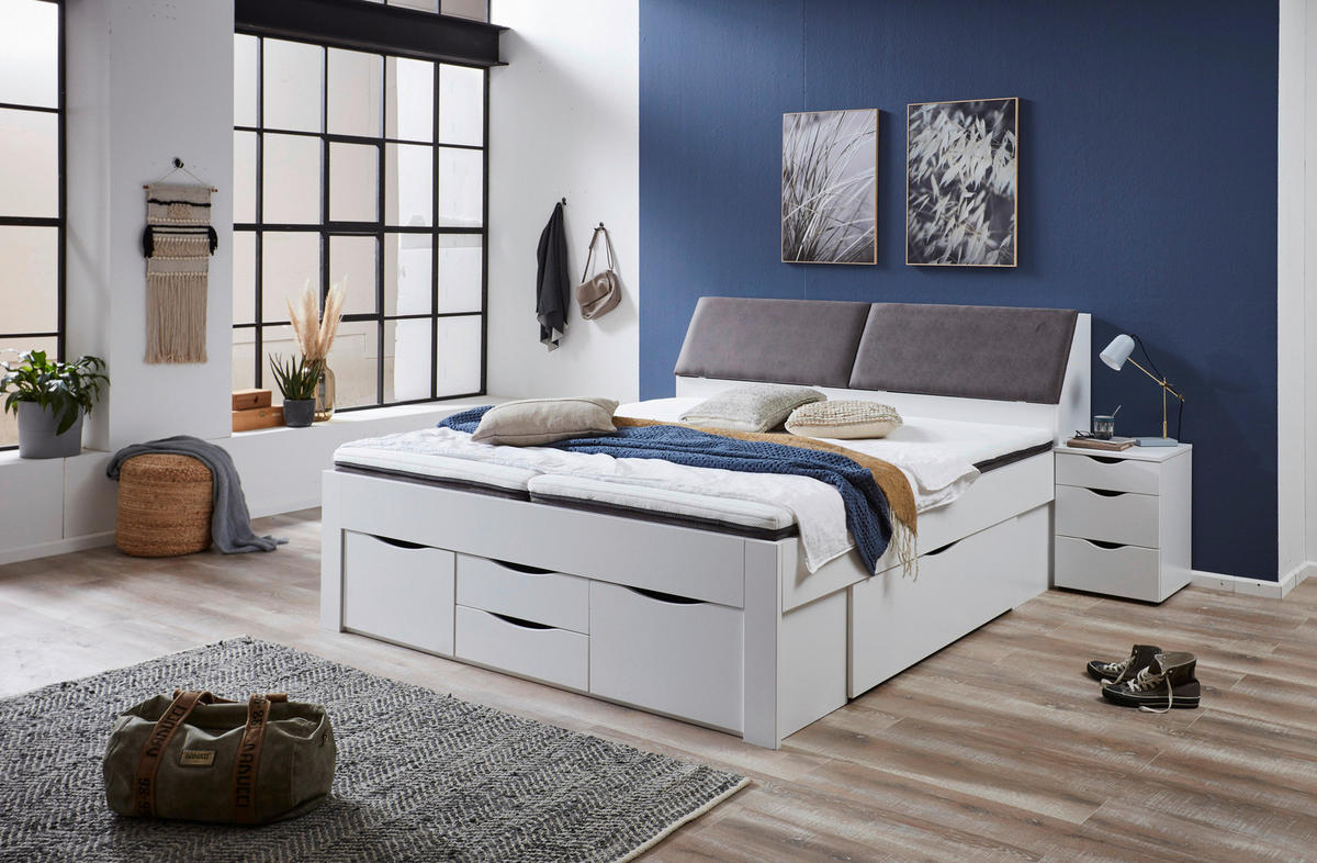 STAURAUMBETT 180/200 cm  in Weiß  - Weiß/Grau, KONVENTIONELL, Holzwerkstoff (180/200cm) - Boxxx
