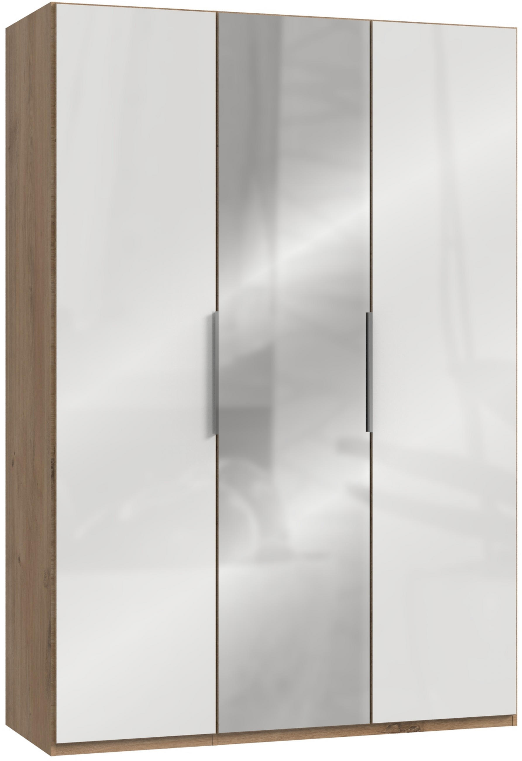 DREHTÜRENSCHRANK  in Weiß, Eichefarben  - Chromfarben/Eichefarben, MODERN, Glas/Holzwerkstoff (150/216/58cm) - MID.YOU