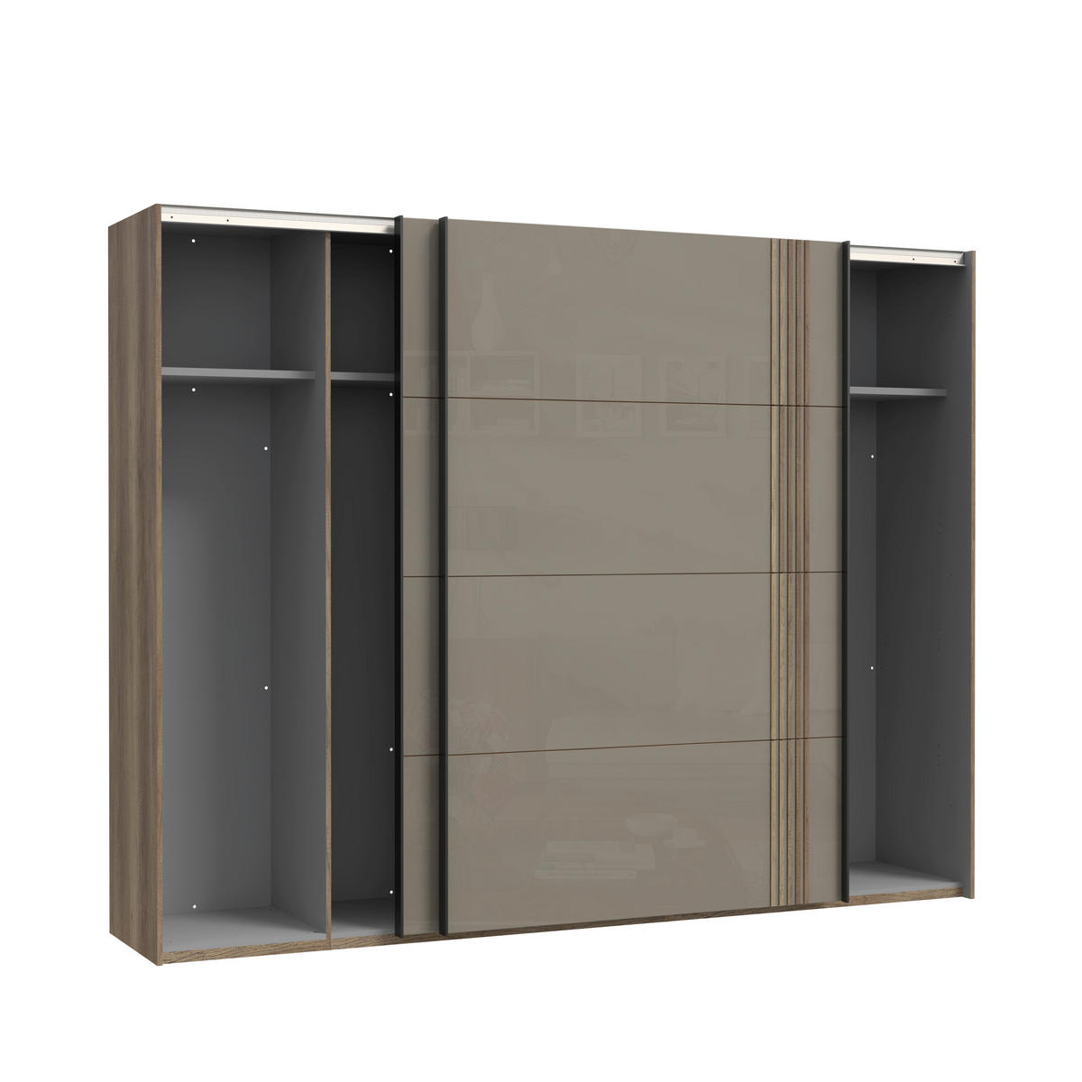 DULAP CU UȘI CULISANTE in culoare lemn stejar, bej  - bej/culoare lemn stejar, Modern, metal/material pe bază de lemn (220,1/210,5/61,2cm) - Hom`in