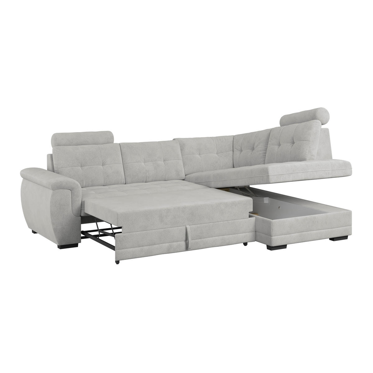 ECKSOFA  Mikrofaser, Struktur Silberfarben  - Silberfarben/Schwarz, Konventionell, Kunststoff/Textil (251/183cm) - MID.YOU