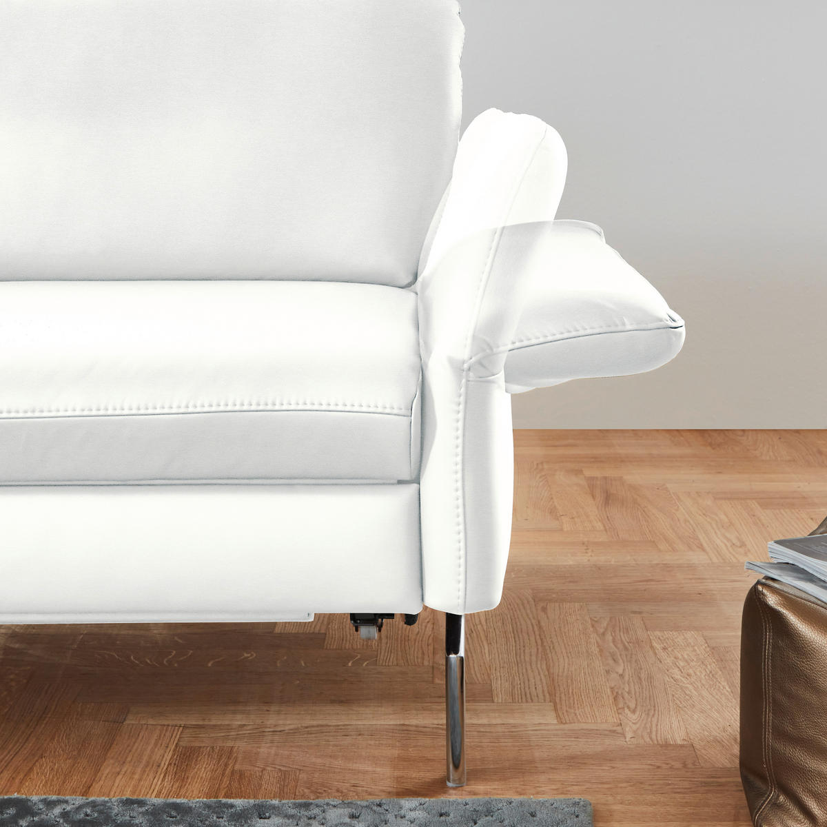 ECKSOFA Beldomo premium in Echtleder Weiß  220/284 cm  - Alufarben/Weiß, KONVENTIONELL, Leder/Metall (220/284cm) - Beldomo Premium