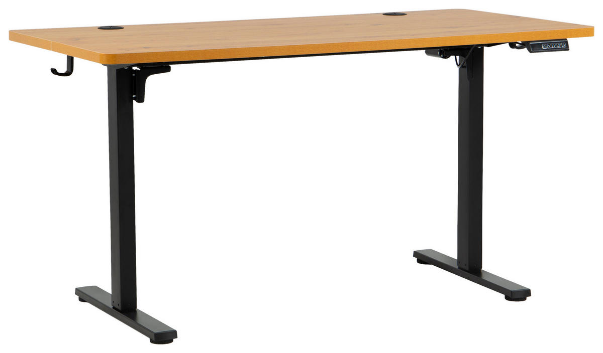 SCHREIBTISCH 140/70/72/118 cm Schwarz, Eiche Artisan höhenverstellbar elektrisch höhenverstellbar  - Schwarz/Eiche Artisan, Modern, Holzwerkstoff/Metall (140/70/72/118cm) - Livetastic