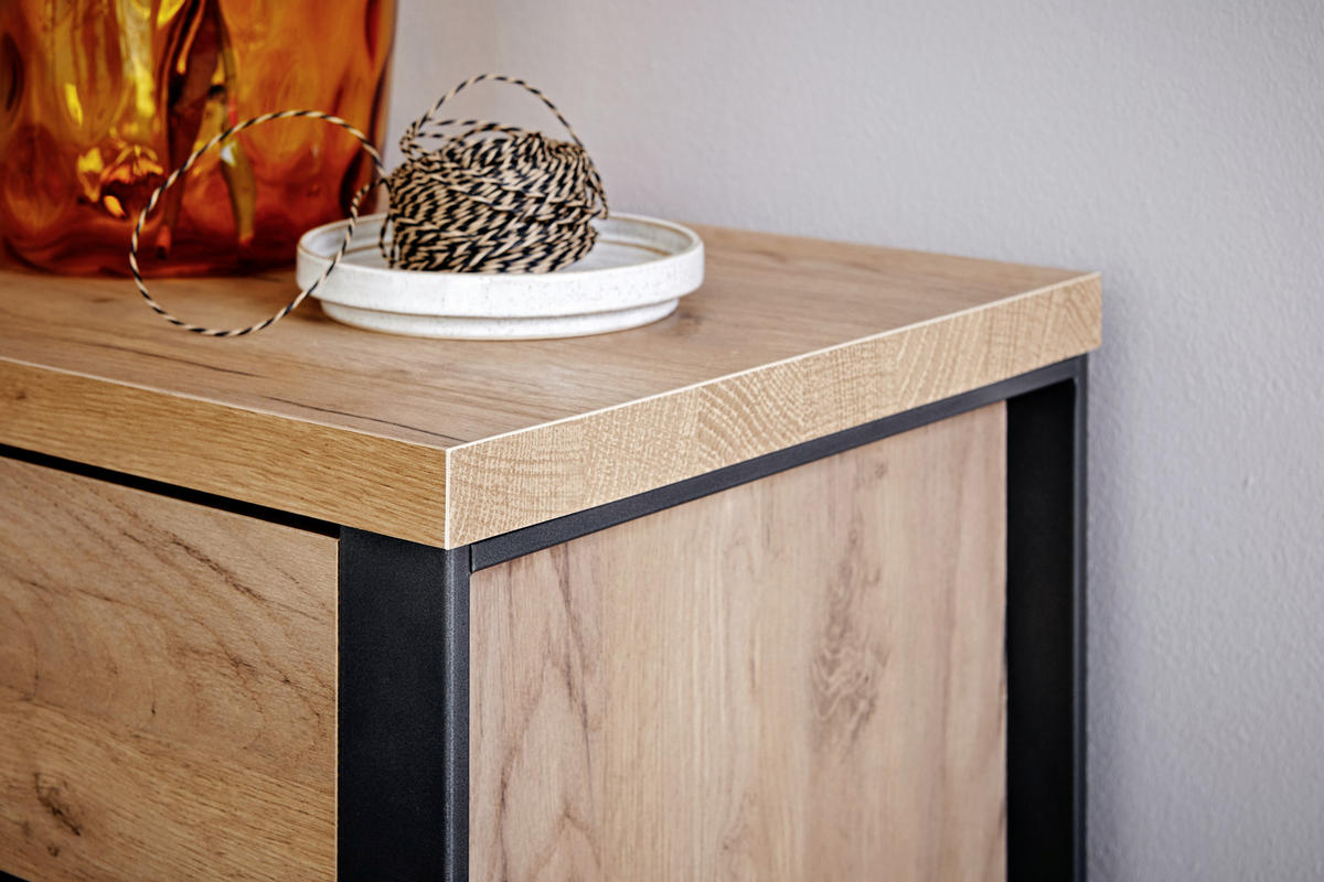 ECKSCHREIBTISCH 147/76/120 cm  in Eichefarben  - Eichefarben/Anthrazit, MODERN, Holzwerkstoff/Metall (147/76/120cm) - Novel