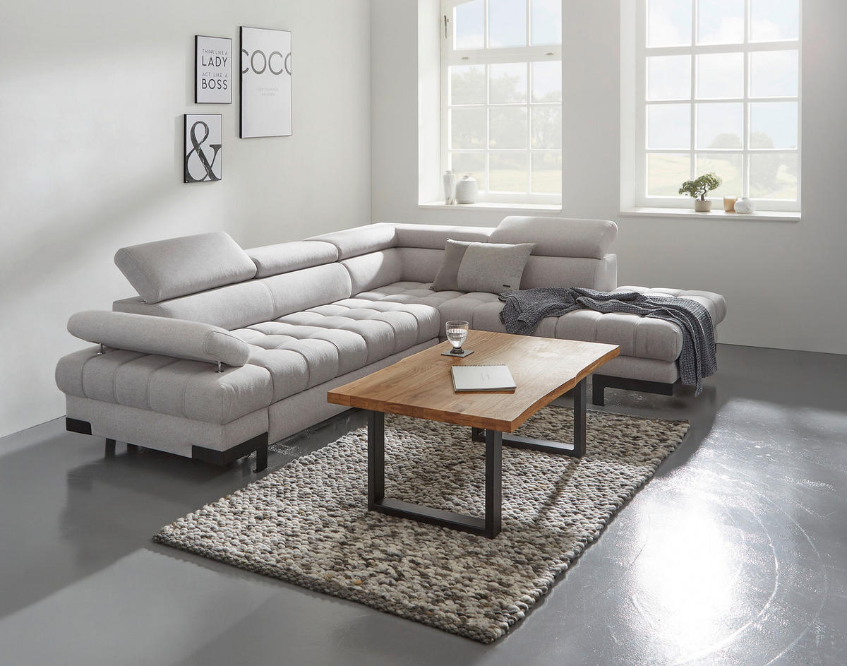 ECKSOFA Silberfarben Webstoff  - Silberfarben/Schwarz, MODERN, Textil/Metall (263/223cm) - Welnova