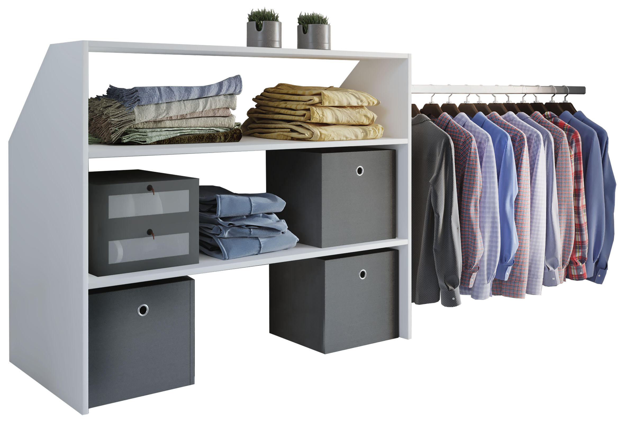 Dachschrägenregal mit Kleiderstange Dacho B: 90 cm Weiß