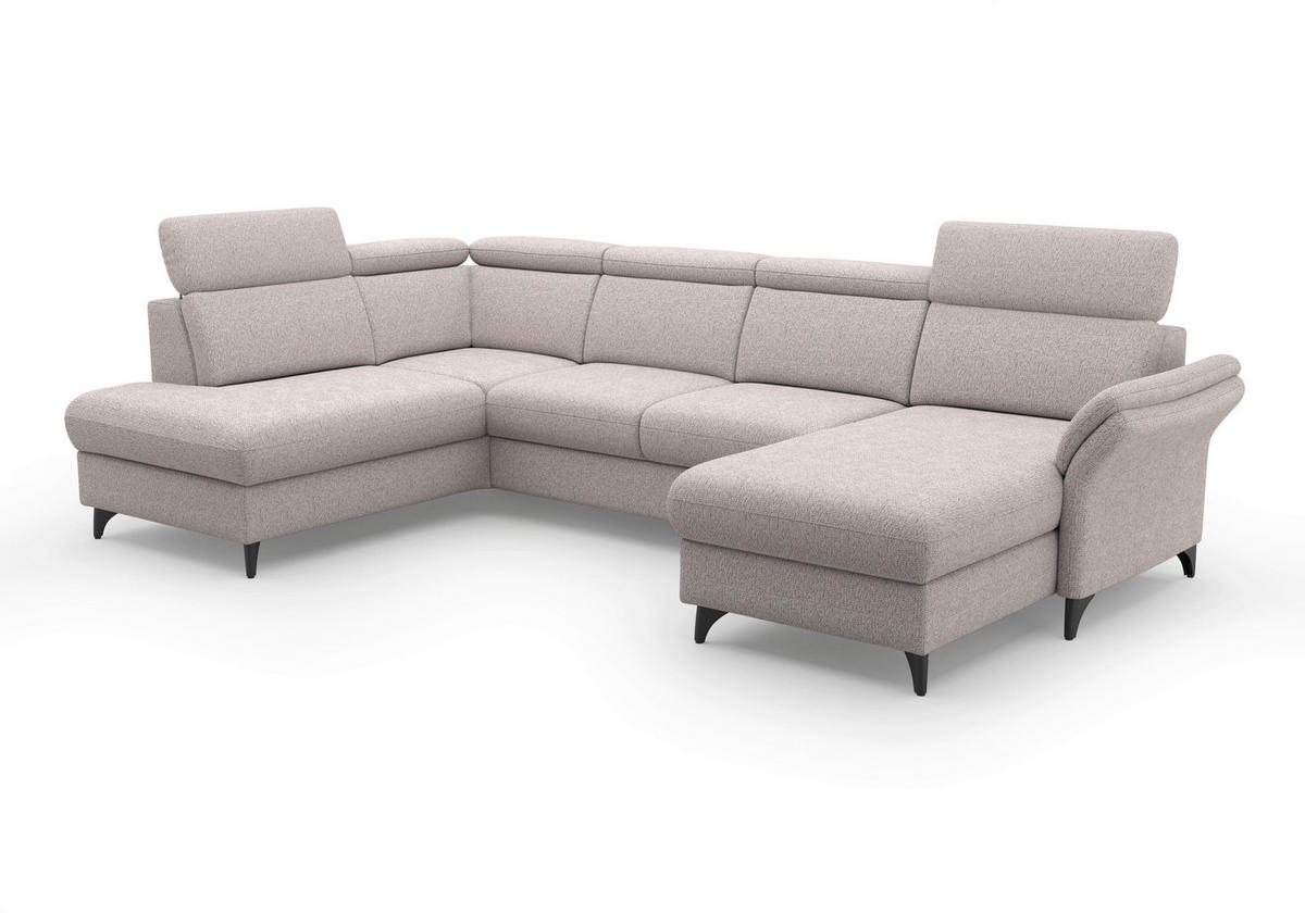 WOHNLANDSCHAFT GLENDALE E Silberfarben Chenille  - Silberfarben/Schwarz, KONVENTIONELL, Textil/Metall (193/321/166cm) - Sit & More