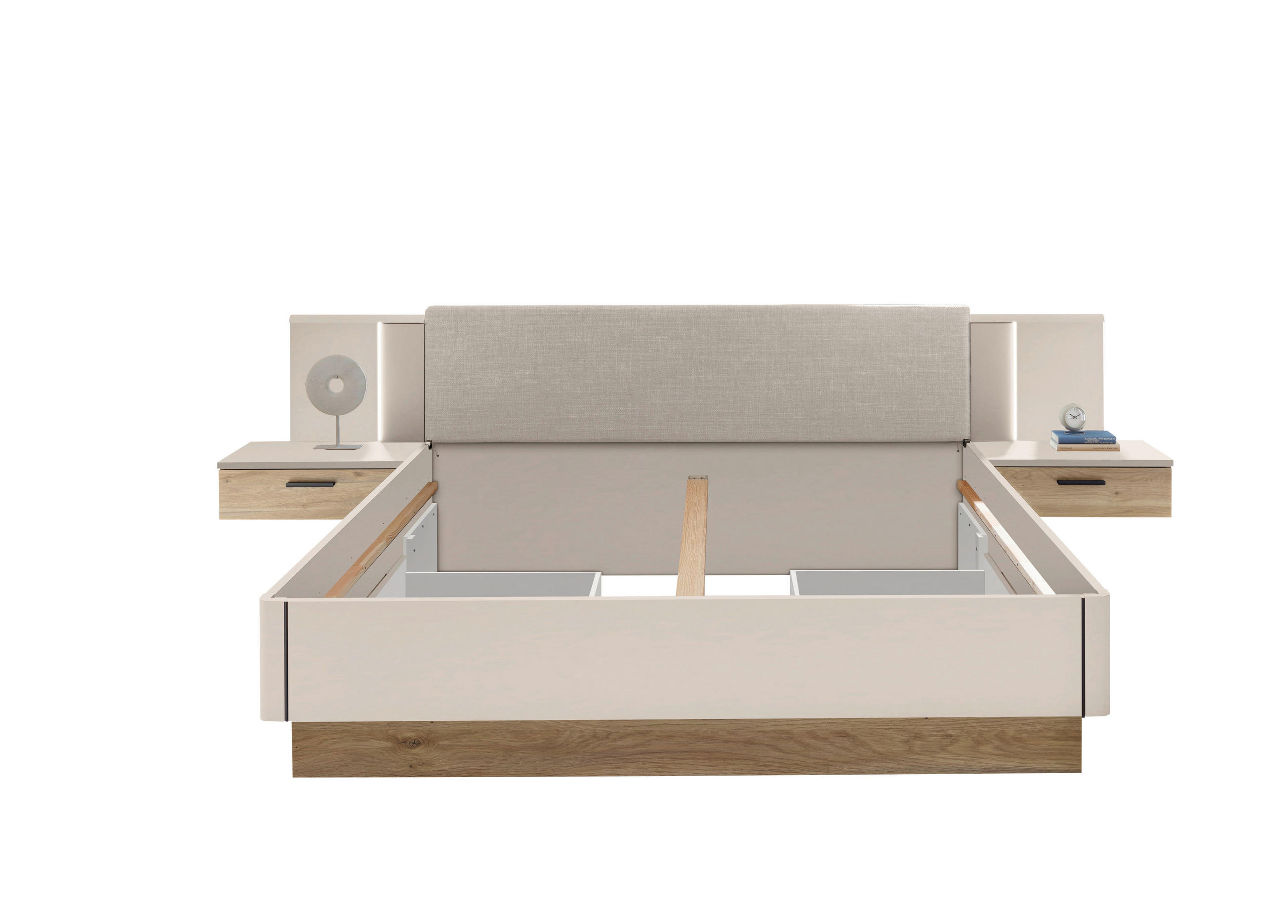 SET KREVETA I NOĆNIH ORMARIĆA   180/200 cm   boje hrasta, kašmir  - kašmir/boje hrasta, Moderno, drvni materijal (180/200cm) - Hom`in