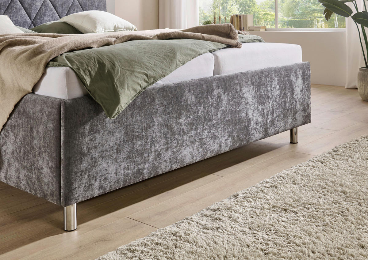 POLSTERBETT 180/200 cm,  in Grau, Matratze, Lattenrost, motorische Verstellbarkeit, Fernbedienung, H2 + H3 = mittel + fest  - Chromfarben/Weiß, MODERN, Textil/Metall (180/200cm) - Xora