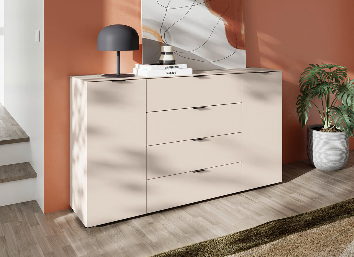 SIDEBOARD  160/94/40 cm 4 Schublade(n)  - Kaschmir/Schwarz, Basics, Glas/Holzwerkstoff (160/94/40cm) - Novel