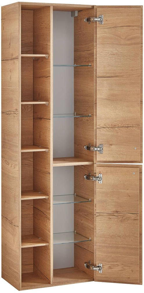 HOCHSCHRANK 50/168/31,8 cm  - Eichefarben/Braun, KONVENTIONELL, Glas/Leder (50/168/31,8cm) - Sadena