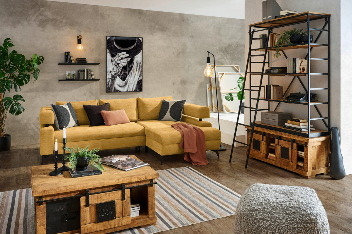 ECKSOFA in Chenille Currygelb  - Currygelb/Schwarz, Konventionell, Textil/Metall (265/184cm) - Hom`in