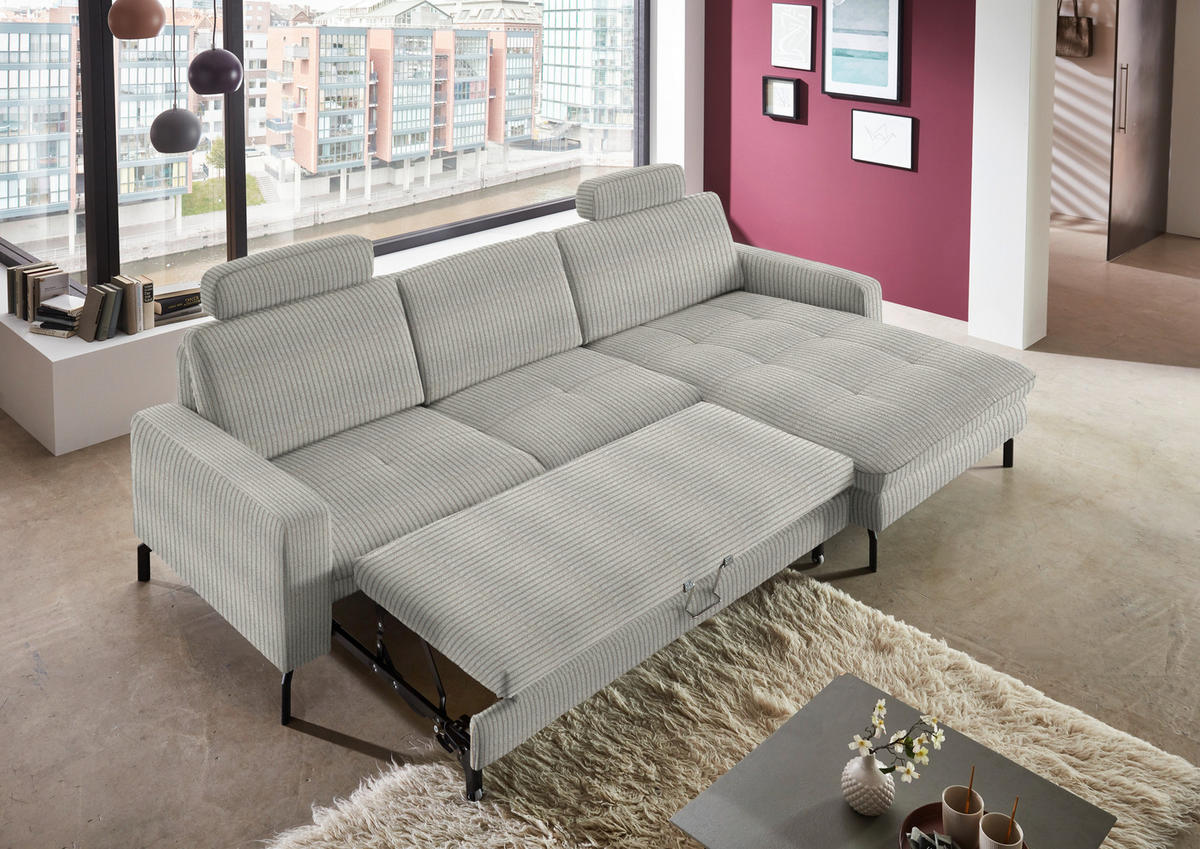 ECKSOFA in Cord Hellgrün  302/178 cm  - Schwarz/Hellgrün, Design, Textil/Metall (302/178cm) - Beldomo Style
