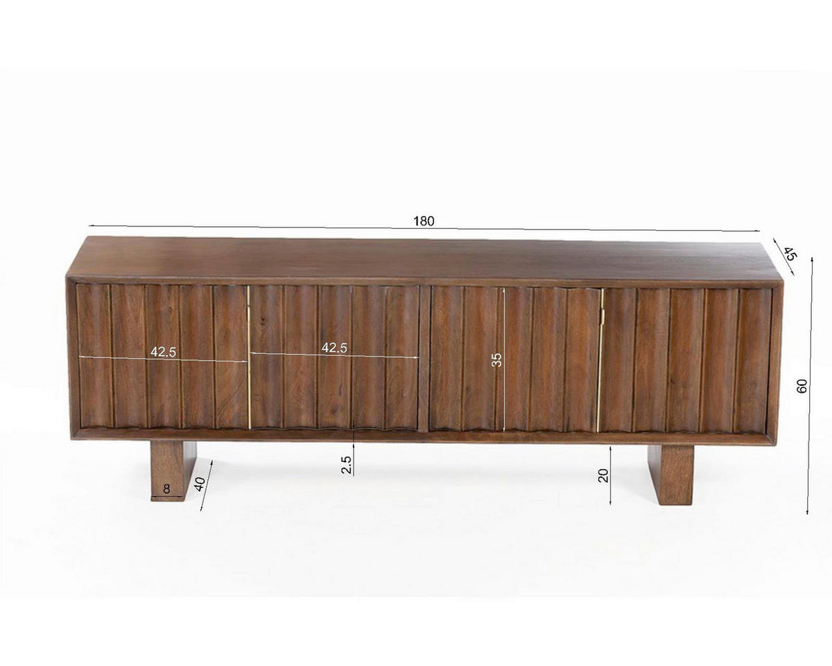 LOWBOARD  180/60/45 cm   - Messingfarben/Braun, Design, Holz/Metall (180/60/45cm) - MID.YOU