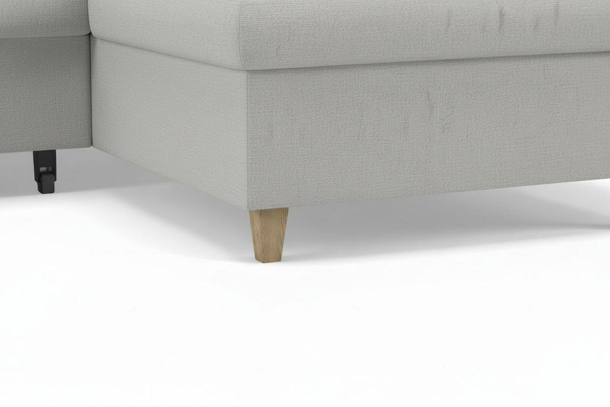 WOHNLANDSCHAFT Bouclé Hellgrau  - Buchefarben/Hellgrau, Design, Holz/Holzwerkstoff (310/160/145cm) - MID.YOU